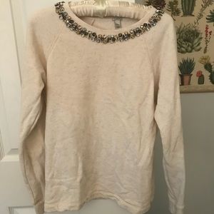 Jcrew cream sweatshirt with embellished neckline